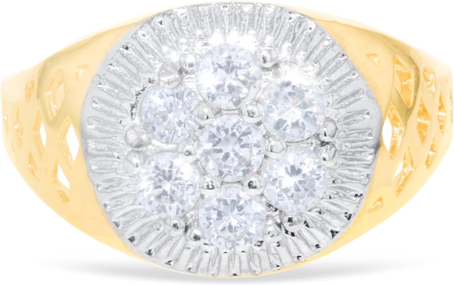 10k Yellow Gold 13mm Two-Tone Flower CZ Openwork Ring, Sizes 5 - 13