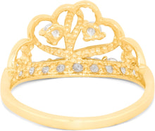 Load image into Gallery viewer, 10k Yellow Gold 10mm CZ Curved Heart Crown Openwork Ring, Sizes 4 - 10
