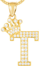 Load image into Gallery viewer, 10k Yellow Gold 0.8&quot; Pave CZ Personalized Crown Alphabet Letter A - Z Initial Charm Pendant with optional Chain Necklace

