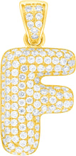 Load image into Gallery viewer, 10k Yellow Gold 0.5&quot; Pave CZ Personalized Bubble Alphabet Letter A - Z Initial Charm Pendant with optional Chain Necklace
