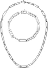 Load image into Gallery viewer, 14k Yellow Gold or White Gold or Rose Gold 6mm Hollow Paperclip Link Chain 18&quot; Necklace and 7.5&quot; Bracelet Set
