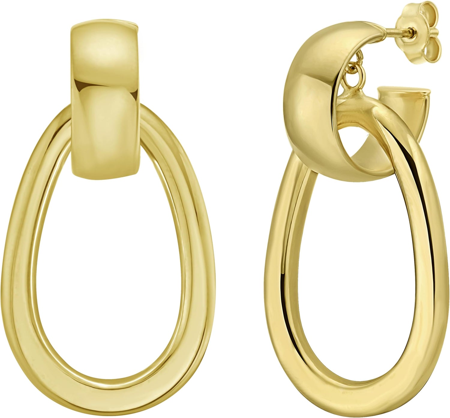 14k Yellow Gold 35mm x 19mm Pear Shape Linked Drop Hoop Earrings
