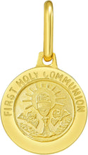 Load image into Gallery viewer, Italian 14k Yellow Gold 12mm First Holy Communion Medallion Religious Charm Pendant with Optional Necklace,  16-17-18 Inch
