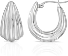Load image into Gallery viewer, 925 Sterling Silver or 14k Gold over Silver 21.7mm Scalloped Hoop Earrings
