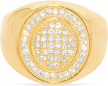 Load image into Gallery viewer, 10k Yellow Gold 17.4mm Pave CZ Oval Frame Signet Ring, Sizes 4-13
