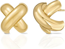 Load image into Gallery viewer, 925 Sterling Silver or 14k Gold over Silver 16mm Puffy X Stud Earrings

