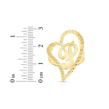 Load image into Gallery viewer, 10k Yellow Gold Small Medium Large or Extra Large A-Z Cursive initial Letter Heart Ring
