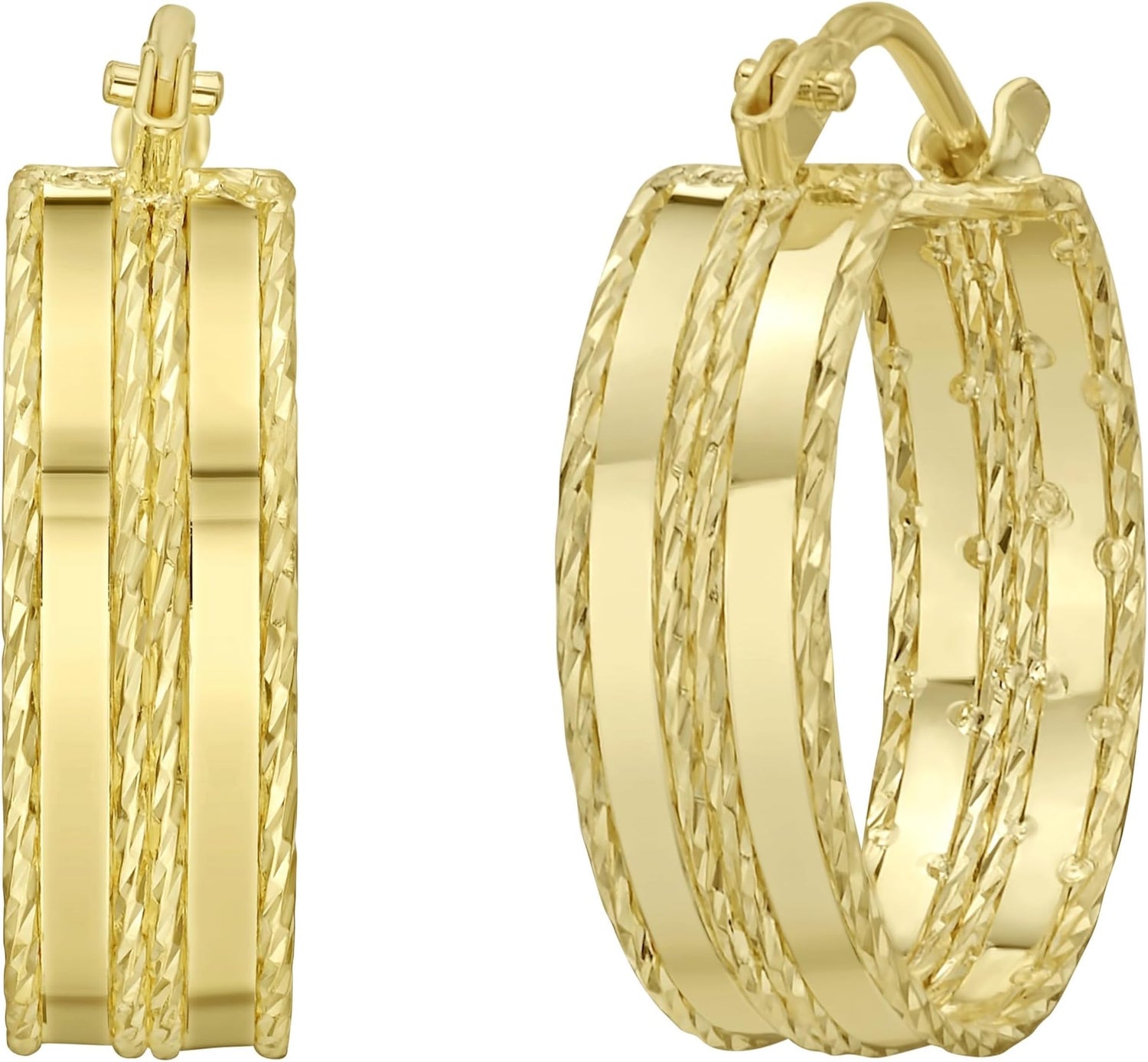 14k Yellow Gold 18mm x 4.8mm Double Diamond Cut Edge & Polished Hoop Earrings
