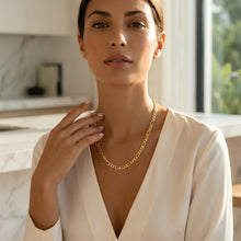 Load image into Gallery viewer, Italian 14k Gold Over 925 Silver 7.3mm Figaro Chain Necklace, 20 Inch, 22" or 24"
