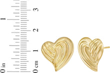 Load image into Gallery viewer, 925 Sterling Silver or 14k Gold over Silver 17mm Flat Back Ridged Heart Stud Earrings
