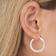 Load image into Gallery viewer, 14k White Gold 3mm x 15mm, 25mm or 35mm Diamond Cut &amp; Polished Hoop Earrings
