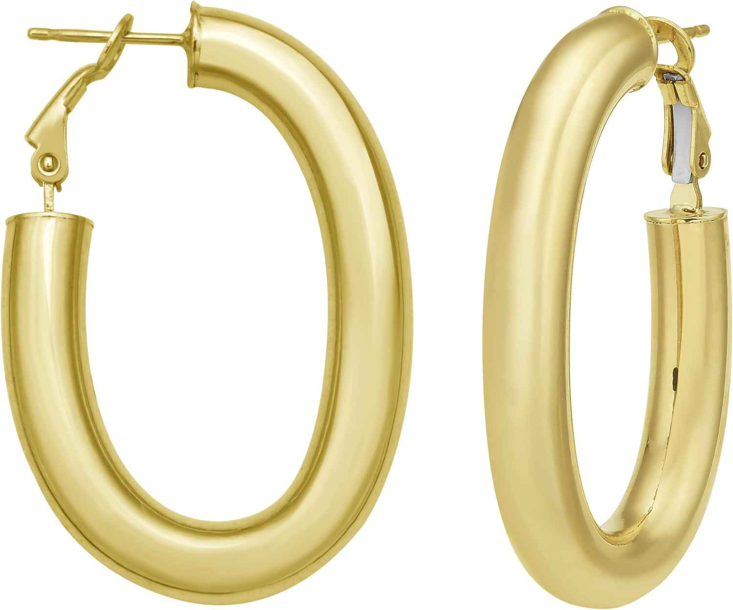 14k Yellow Gold 41.1mm x 5.8mm Oval Omega Hoop Earrings