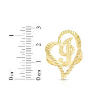 Load image into Gallery viewer, 10k Yellow Gold Small Medium Large or Extra Large A-Z Cursive initial Letter Heart Ring
