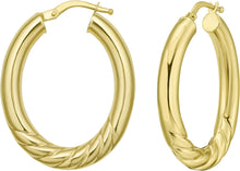 Load image into Gallery viewer, 14k Yellow Gold 30mm x 4mm Round or 31.6mm x 4mm Twisted Oval Hoop Earrings
