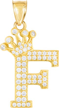 Load image into Gallery viewer, 10k Yellow Gold 0.8&quot; Pave CZ Personalized Crown Alphabet Letter A - Z Initial Charm Pendant with optional Chain Necklace
