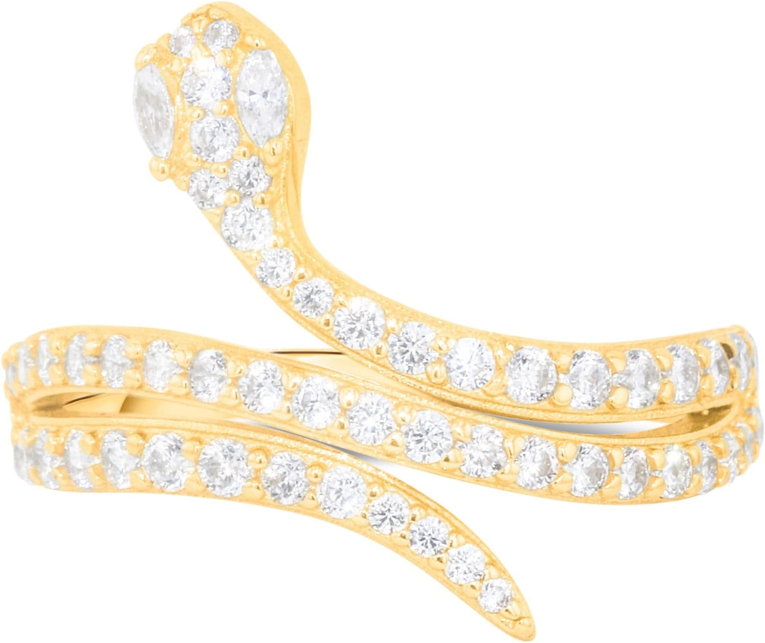 10k Yellow Gold 19mm Coiled Serpent Snake CZ Ring, Sizes 4-11