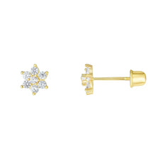 Load image into Gallery viewer, 14k Yellow Gold 5mm CZ Star Flower Stud Earrings
