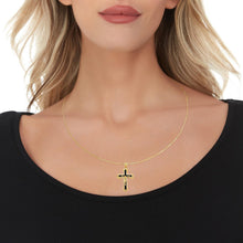 Load image into Gallery viewer, 14k Yellow Gold 1.4" Layered Black Enamel Jesus Crucifix Cross Charm Pendant with optional Adjustable Chain Necklace
