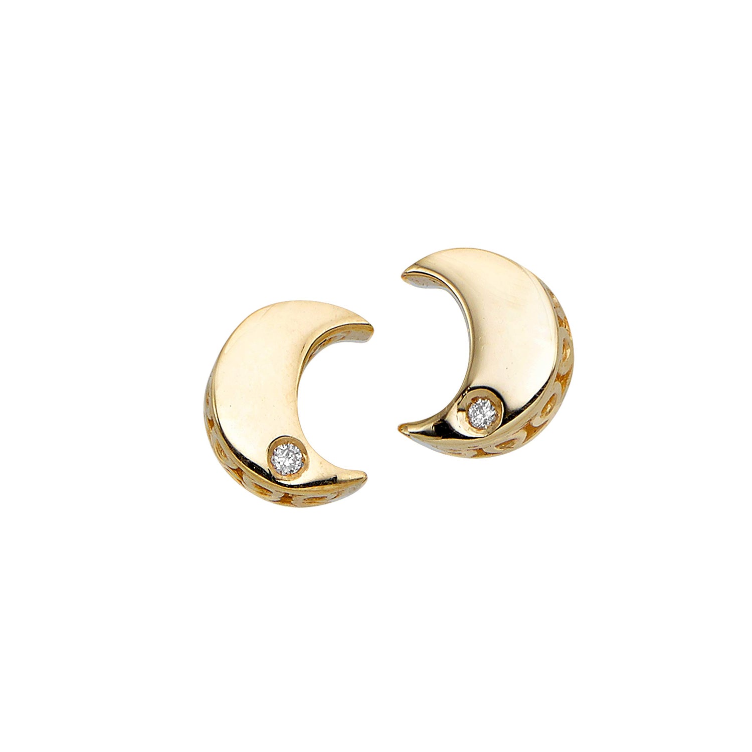 14k Yellow Gold 7mm 0.01ct Diamond Moon Stud Earrings