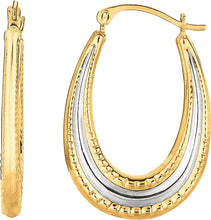 Load image into Gallery viewer, 10k Yellow Gold 23mm Medium Graduated Oval Two-Tone Hoop Earrings
