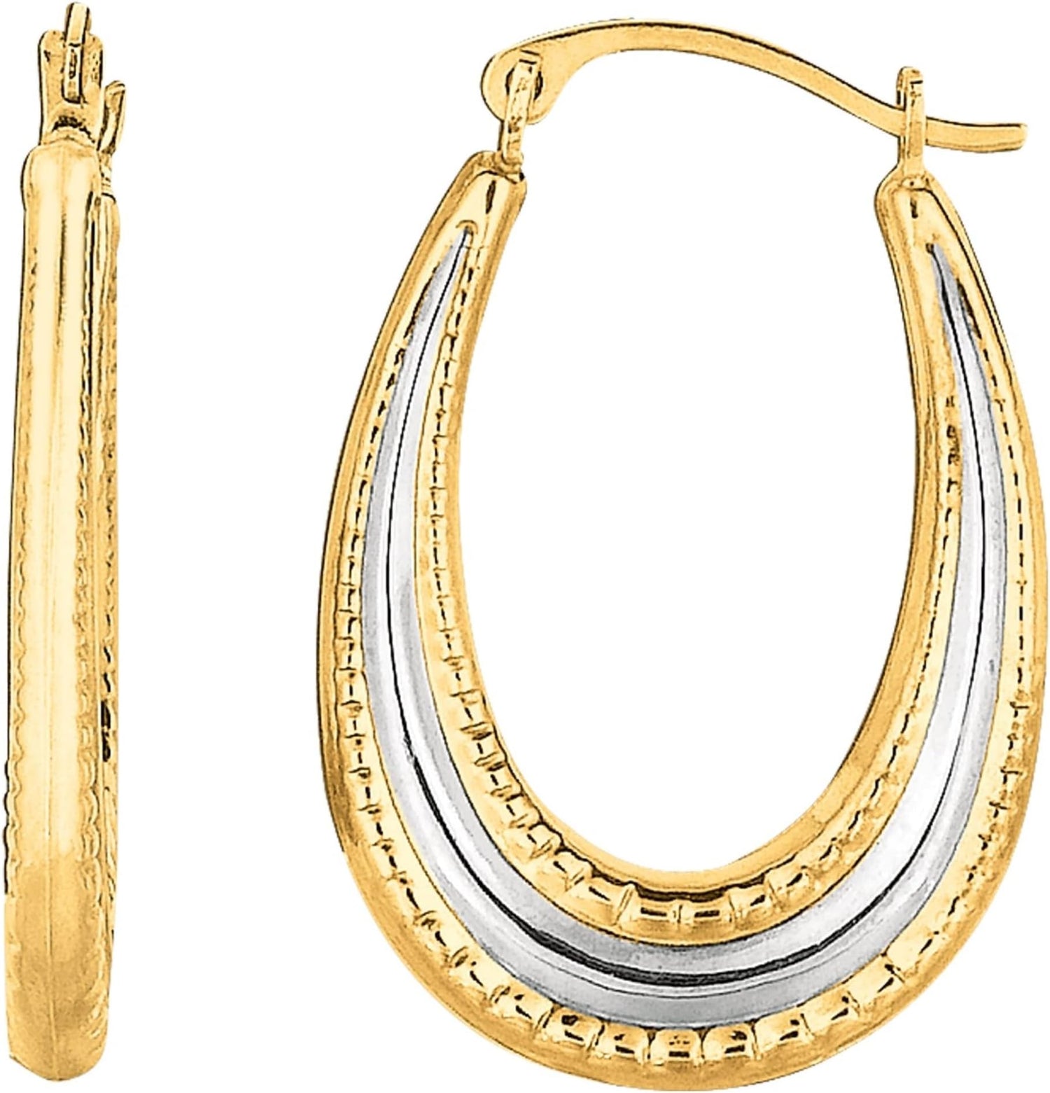10k Yellow Gold 23mm Medium Graduated Oval Two-Tone Hoop Earrings