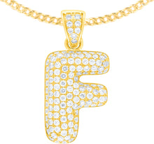 Load image into Gallery viewer, 10k Yellow Gold 0.7&quot; Pave CZ Personalized Bubble Alphabet Letter A - Z Initial Charm Pendant with optional Chain Necklace
