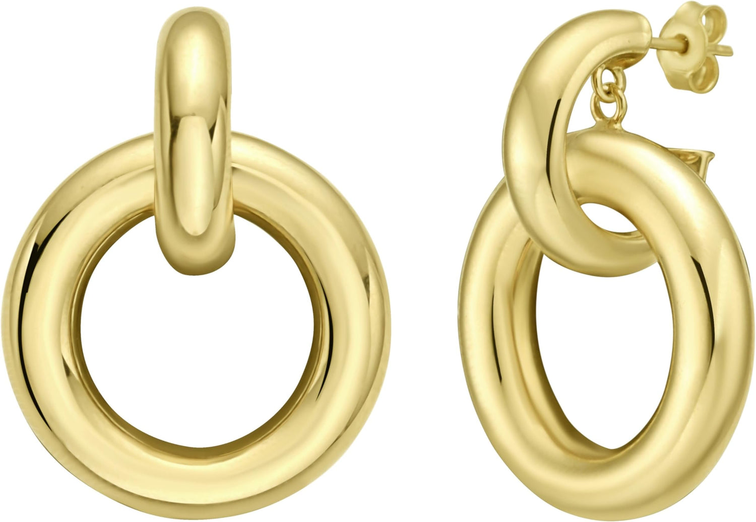 14k Yellow Gold 31.4mm x 23.8mm Round Circle Linked Hoop Earrings