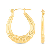 Load image into Gallery viewer, 10k Yellow Gold Polished Wheat Leaf Hoop Earrings
