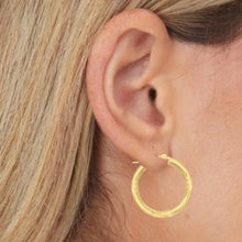 Load image into Gallery viewer, 14k Yellow Gold 3mm x 15mm, 20mm, 25mm or 35mm Diamond Cut &amp; Polished Hoop Earrings
