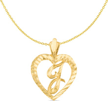 Load image into Gallery viewer, 10k Yellow Gold 24mm Personalized Alphabet Letter A - Z Initial Heart Pendant with optional Extendable Cable Chain Necklace
