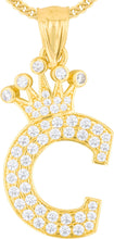 Load image into Gallery viewer, 10k Yellow Gold 0.8&quot; Pave CZ Personalized Crown Alphabet Letter A - Z Initial Charm Pendant with optional Chain Necklace
