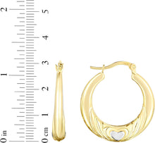 Load image into Gallery viewer, 10k Yellow Gold Ribbed Two-Tone Heart Hoop Earrings
