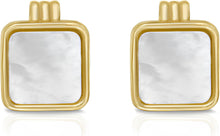 Load image into Gallery viewer, 14k Yellow Gold 9.1mm Square Natural Gemstone Stud Earrings (Malachite, Mother of Pearl, Black Onyx)
