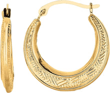 Load image into Gallery viewer, 10k Yellow Gold 17mm Diamond Cut Etched Pattern Hoop Earrings
