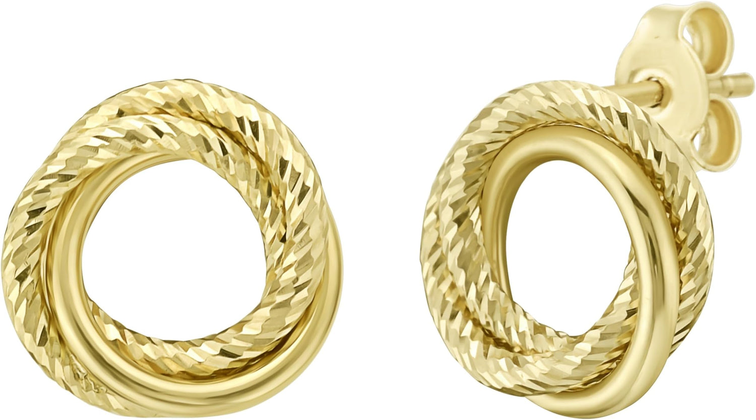 14k Yellow Gold 11.3mm Interlocking Textured Trinity Stud Earrings