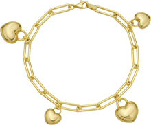 Load image into Gallery viewer, 14k Yellow Gold Puffed Heart Charm 4.5mm Paperclip Link Bracelet, 7.25 Inch
