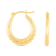 Load image into Gallery viewer, 10k Yellow Gold Polished Wheat Leaf Hoop Earrings
