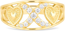 Load image into Gallery viewer, 10k Yellow Gold 9mm CZ XOXO X O Heart Ring, Sizes 4 - 11
