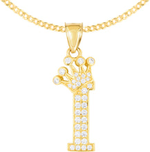 Load image into Gallery viewer, 10k Yellow Gold 0.8&quot; Pave CZ Personalized Crown Alphabet Letter A - Z Initial Charm Pendant with optional Chain Necklace
