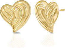 Load image into Gallery viewer, 925 Sterling Silver or 14k Gold over Silver 17mm Flat Back Ridged Heart Stud Earrings
