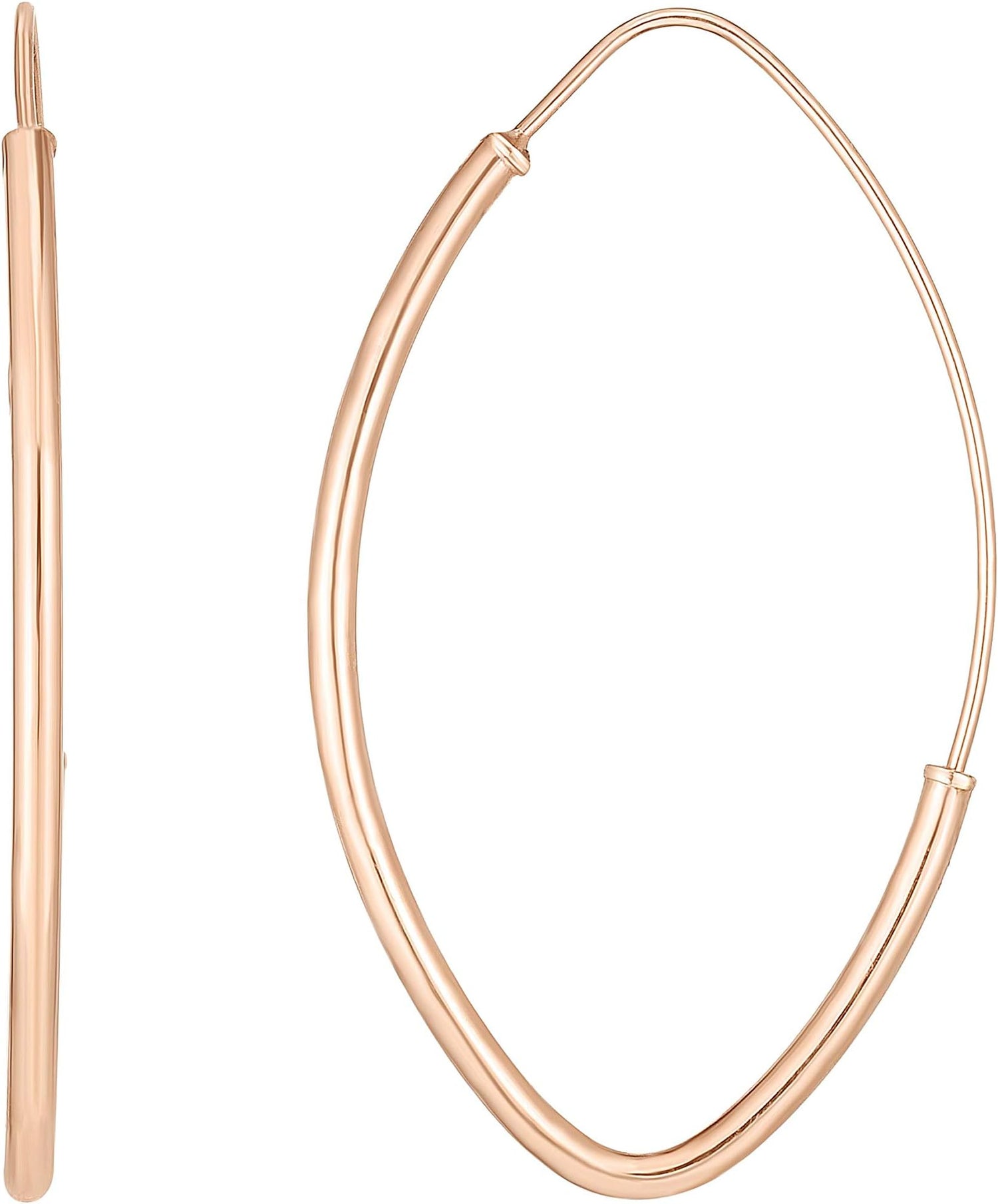 14k Rose Gold High Polish Marquise Round Tube Hoop Earrings