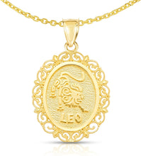 Load image into Gallery viewer, 10k Yellow Gold Round Horoscope Zodiac Sign Pendant with Optional Cable Chain Necklace
