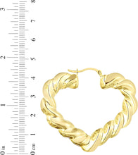 Load image into Gallery viewer, 10k Yellow Gold 45mm Twisted Swirl Scalloped Heart Shape Hoop Earrings
