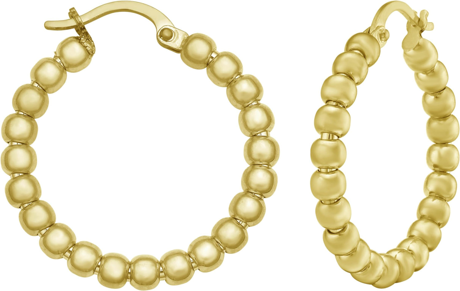 14k Yellow Gold 25.2mm x 3mm or 35.6mm x 3mm Bead Hoop Earrings