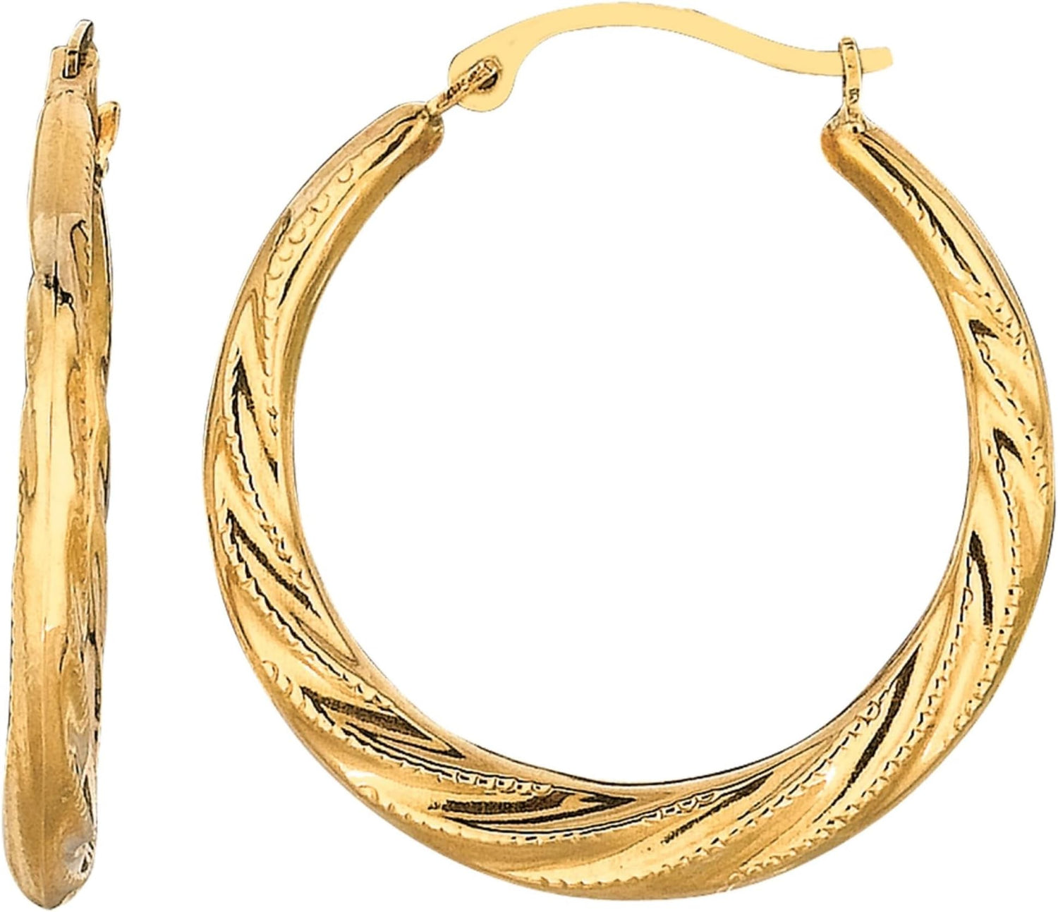 10k Yellow Gold 23mm Medium Graduated Round Twist Hoop Earrings