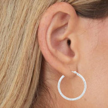 Load image into Gallery viewer, 14k White Gold 2mm x 25mm, 30mm or 45mm Diamond Cut Hoop Earrings
