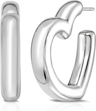 Load image into Gallery viewer, 925 Sterling Silver or 14k Gold over Silver 28mm Open Heart C-Hoop Earrings
