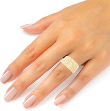 Load image into Gallery viewer, 10k Yellow Gold 12.6mm Pave CZ Rectangle Signet with Striped Diamond Cut Ring, Sizes 4-13
