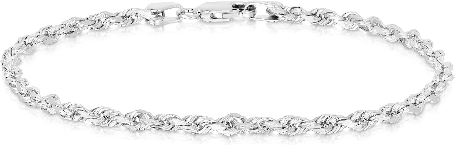 14k White Gold 2.5mm Solid Rope Chain Bracelet