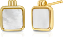 Load image into Gallery viewer, 14k Yellow Gold 9.1mm Square Natural Gemstone Stud Earrings (Malachite, Mother of Pearl, Black Onyx)
